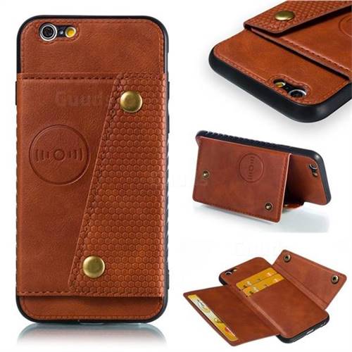 Retro Multifunction Card Slots Stand Leather Coated Phone Back Cover for iPhone 6s 6 6G(4.7 inch) - Brown