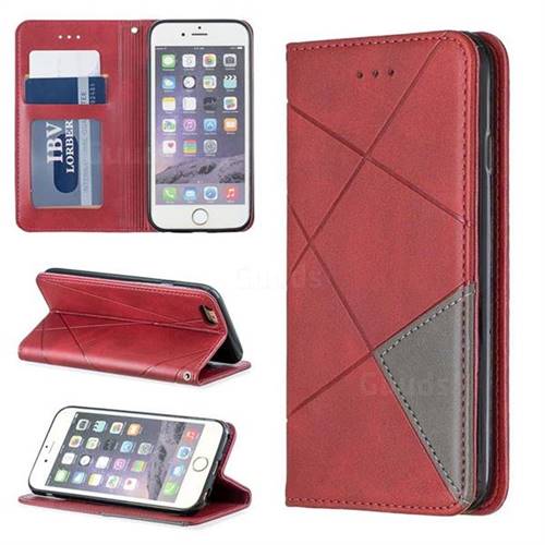 Prismatic Slim Magnetic Sucking Stitching Wallet Flip Cover for iPhone 6s 6 6G(4.7 inch) - Red