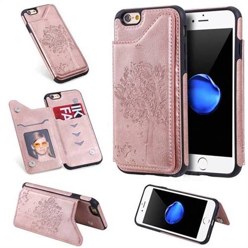 Luxury Tree and Cat Multifunction Magnetic Card Slots Stand Leather Phone Back Cover for iPhone 6s 6 6G(4.7 inch) - Rose Gold
