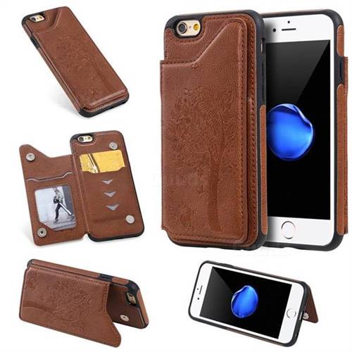 Luxury Tree and Cat Multifunction Magnetic Card Slots Stand Leather Phone Back Cover for iPhone 6s 6 6G(4.7 inch) - Brown