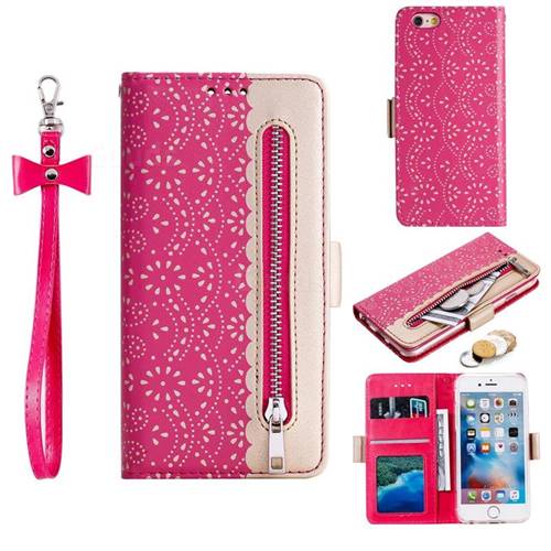 Luxury Lace Zipper Stitching Leather Phone Wallet Case for iPhone 6s 6 6G(4.7 inch) - Rose