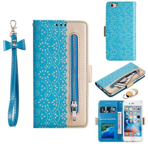 Luxury Lace Zipper Stitching Leather Phone Wallet Case for iPhone 6s 6 6G(4.7 inch) - Blue