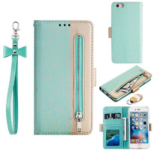 Luxury Lace Zipper Stitching Leather Phone Wallet Case for iPhone 6s 6 6G(4.7 inch) - Green