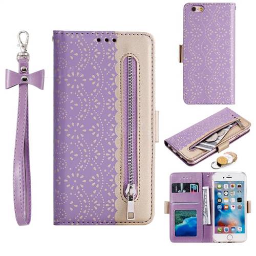 Luxury Lace Zipper Stitching Leather Phone Wallet Case for iPhone 6s 6 6G(4.7 inch) - Purple