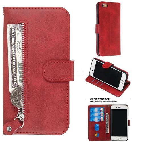 Retro Luxury Zipper Leather Phone Wallet Case for iPhone 6s 6 6G(4.7 inch) - Red