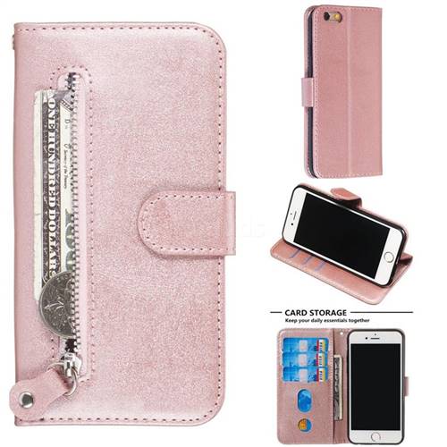 Retro Luxury Zipper Leather Phone Wallet Case for iPhone 6s 6 6G(4.7 inch) - Pink