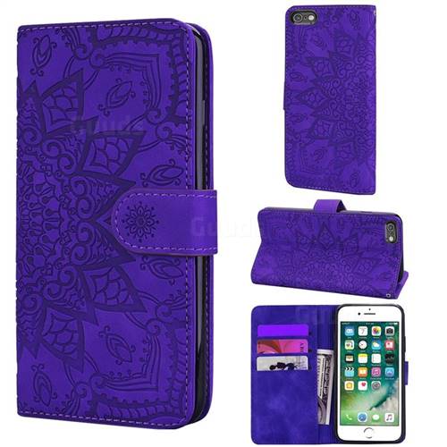 Retro Embossing Mandala Flower Leather Wallet Case for iPhone 6s 6 6G(4.7 inch) - Purple