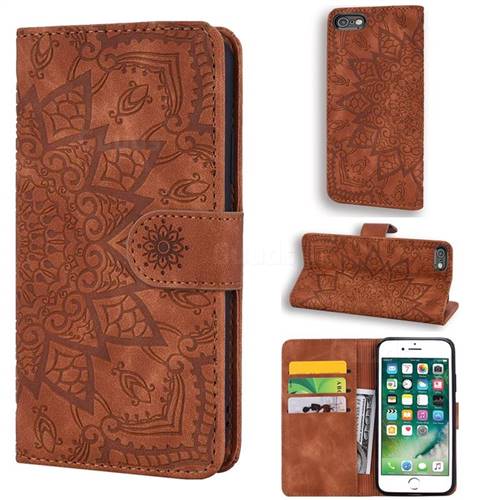 Retro Embossing Mandala Flower Leather Wallet Case for iPhone 6s 6 6G(4.7 inch) - Brown