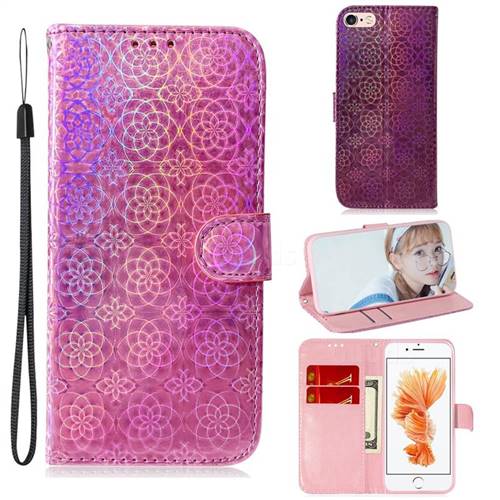 Laser Circle Shining Leather Wallet Phone Case for iPhone 6s 6 6G(4.7 inch) - Pink