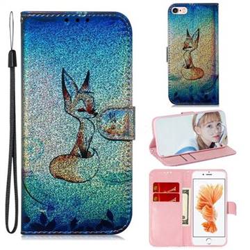 Cute Fox Laser Shining Leather Wallet Phone Case for iPhone 6s 6 6G(4.7 inch)