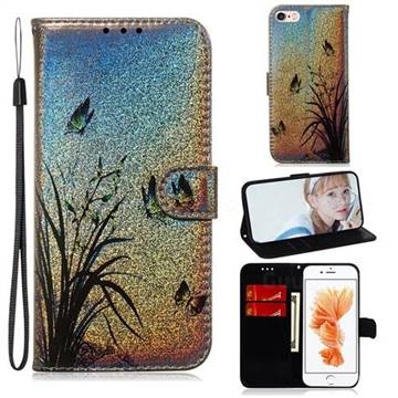 Butterfly Orchid Laser Shining Leather Wallet Phone Case for iPhone 6s 6 6G(4.7 inch)