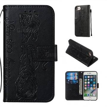 Embossing Tiger and Cat Leather Wallet Case for iPhone 6s 6 6G(4.7 inch) - Black
