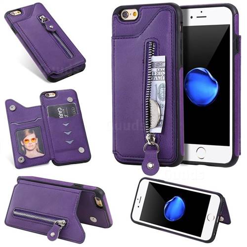 Retro Buckle Zipper Anti-fall Leather Phone Back Cover for iPhone 6s 6 6G(4.7 inch) - Purple