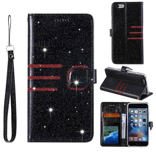 Retro Stitching Glitter Leather Wallet Phone Case for iPhone 6s 6 6G(4.7 inch) - Black