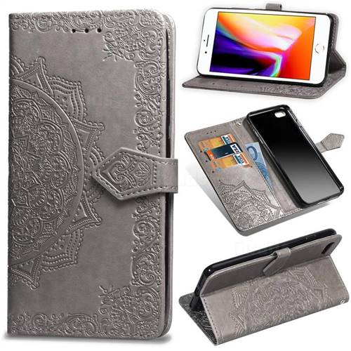 Embossing Imprint Mandala Flower Leather Wallet Case for iPhone 6s 6 6G(4.7 inch) - Gray