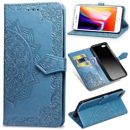 Embossing Imprint Mandala Flower Leather Wallet Case for iPhone 6s 6 6G(4.7 inch) - Blue