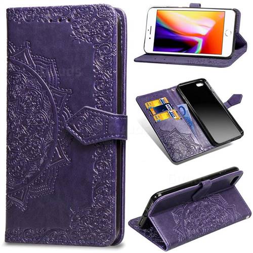 Embossing Imprint Mandala Flower Leather Wallet Case for iPhone 6s 6 6G(4.7 inch) - Purple