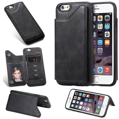 Luxury Multifunction Magnetic Card Slots Stand Calf Leather Phone Back Cover for iPhone 6s 6 6G(4.7 inch) - Black