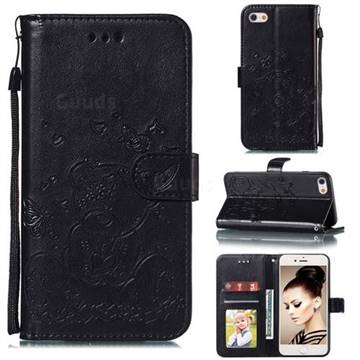 Embossing Butterfly Heart Bear Leather Wallet Case for iPhone 6s 6 6G(4.7 inch) - Black