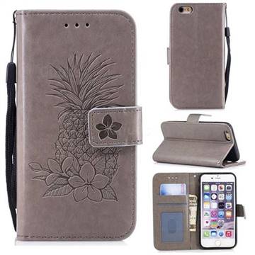 Embossing Flower Pineapple Leather Wallet Case for iPhone 6s 6 6G(4.7 inch) - Gray