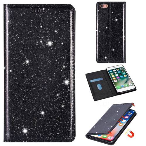 Ultra Slim Glitter Powder Magnetic Automatic Suction Leather Wallet Case for iPhone 6s 6 6G(4.7 inch) - Black