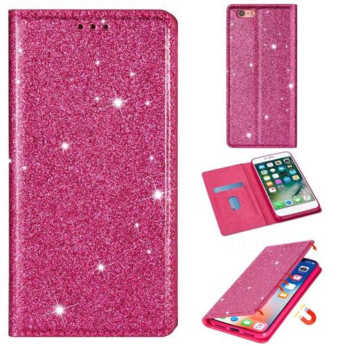 Ultra Slim Glitter Powder Magnetic Automatic Suction Leather Wallet Case for iPhone 6s 6 6G(4.7 inch) - Rose Red