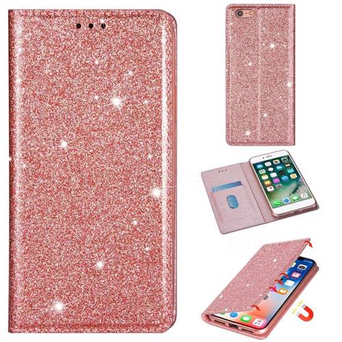Ultra Slim Glitter Powder Magnetic Automatic Suction Leather Wallet Case for iPhone 6s 6 6G(4.7 inch) - Rose Gold