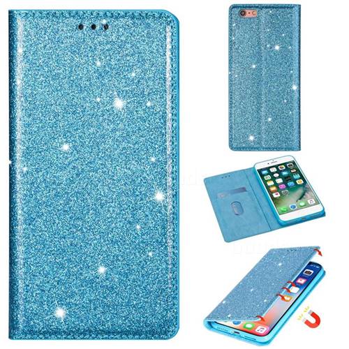 Ultra Slim Glitter Powder Magnetic Automatic Suction Leather Wallet Case for iPhone 6s 6 6G(4.7 inch) - Blue
