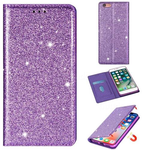 Ultra Slim Glitter Powder Magnetic Automatic Suction Leather Wallet Case for iPhone 6s 6 6G(4.7 inch) - Purple