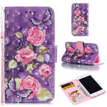 Purple Butterfly Flower 3D Painted Leather Phone Wallet Case for iPhone 6s 6 6G(4.7 inch)