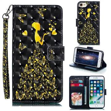 Golden Butterfly Girl 3D Painted Leather Phone Wallet Case for iPhone 6s 6 6G(4.7 inch)