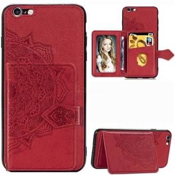 Mandala Flower Cloth Multifunction Stand Card Leather Phone Case for iPhone 6s 6 6G(4.7 inch) - Red