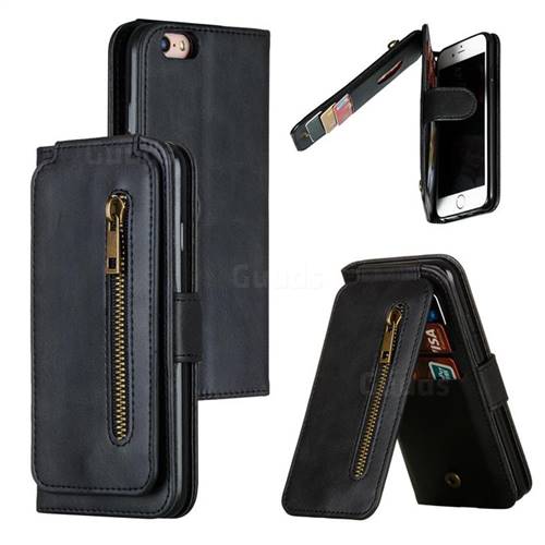 Multifunction 9 Cards Leather Zipper Wallet Phone Case for iPhone 6s 6 6G(4.7 inch) - Black