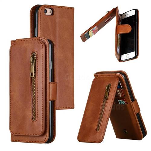 Multifunction 9 Cards Leather Zipper Wallet Phone Case for iPhone 6s 6 6G(4.7 inch) - Brown