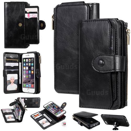 Retro Multifunction Zipper Magnetic Separable Leather Phone Case Cover for iPhone 6s 6 6G(4.7 inch) - Black