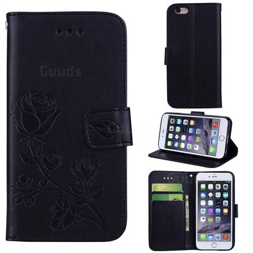 Embossing Rose Flower Leather Wallet Case for iPhone 6s 6 6G(4.7 inch) - Black