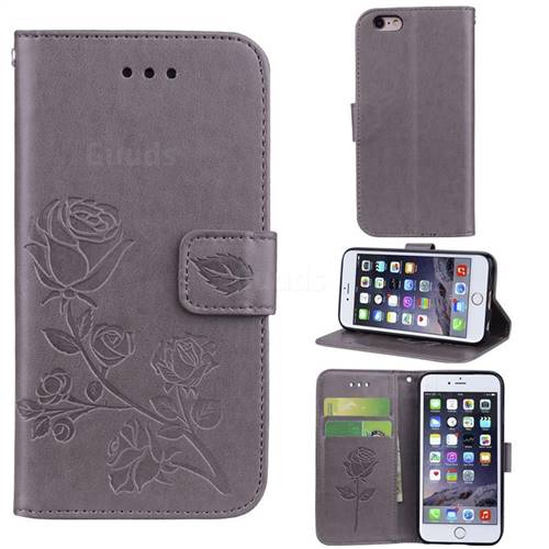 Embossing Rose Flower Leather Wallet Case for iPhone 6s 6 6G(4.7 inch) - Grey