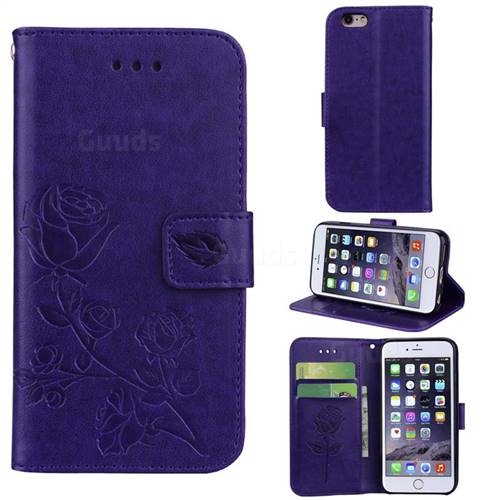 Embossing Rose Flower Leather Wallet Case for iPhone 6s 6 6G(4.7 inch) - Purple