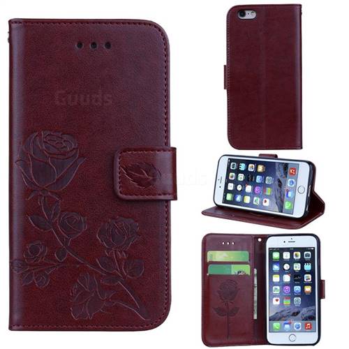 Embossing Rose Flower Leather Wallet Case for iPhone 6s 6 6G(4.7 inch) - Brown