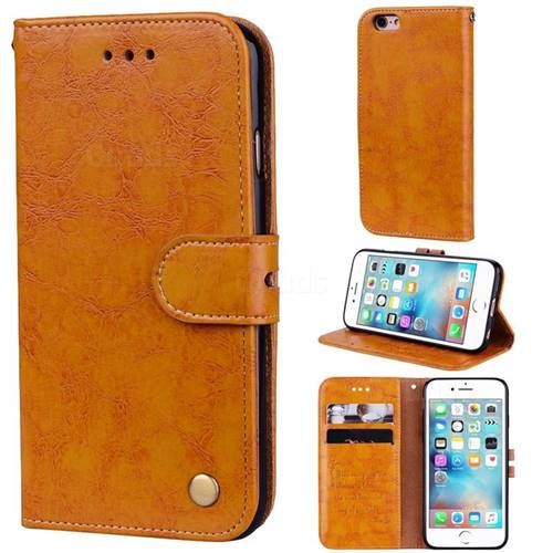 Luxury Retro Oil Wax PU Leather Wallet Phone Case for iPhone 6s 6 6G(4.7 inch) - Orange Yellow