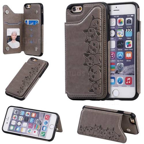 Yikatu Luxury Cute Cats Multifunction Magnetic Card Slots Stand Leather Back Cover for iPhone 6s 6 6G(4.7 inch) - Gray
