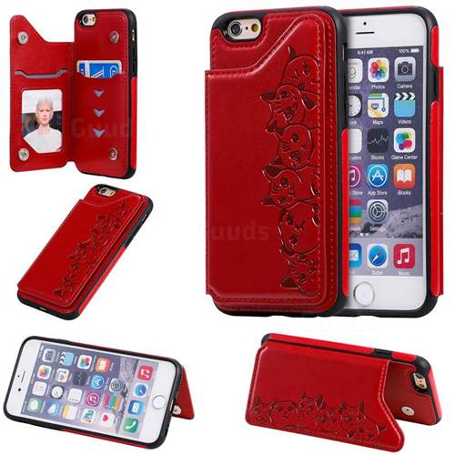 Yikatu Luxury Cute Cats Multifunction Magnetic Card Slots Stand Leather Back Cover for iPhone 6s 6 6G(4.7 inch) - Red