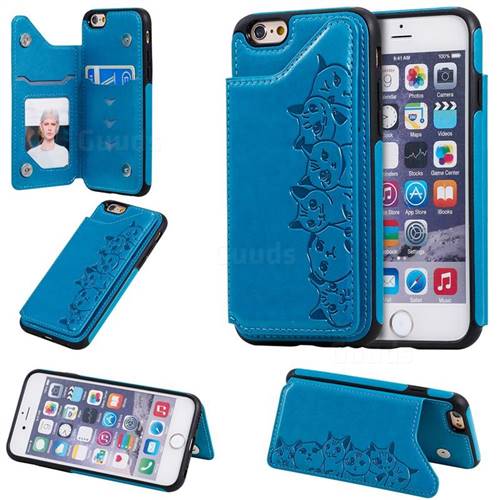 Yikatu Luxury Cute Cats Multifunction Magnetic Card Slots Stand Leather Back Cover for iPhone 6s 6 6G(4.7 inch) - Blue