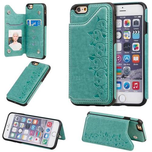 Yikatu Luxury Cute Cats Multifunction Magnetic Card Slots Stand Leather Back Cover for iPhone 6s 6 6G(4.7 inch) - Green