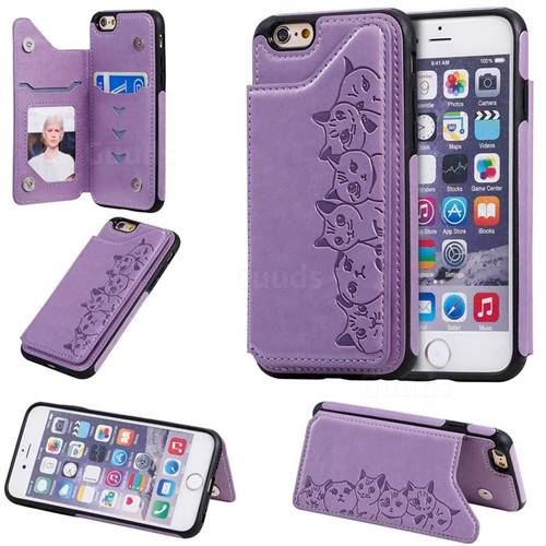 Yikatu Luxury Cute Cats Multifunction Magnetic Card Slots Stand Leather Back Cover for iPhone 6s 6 6G(4.7 inch) - Purple