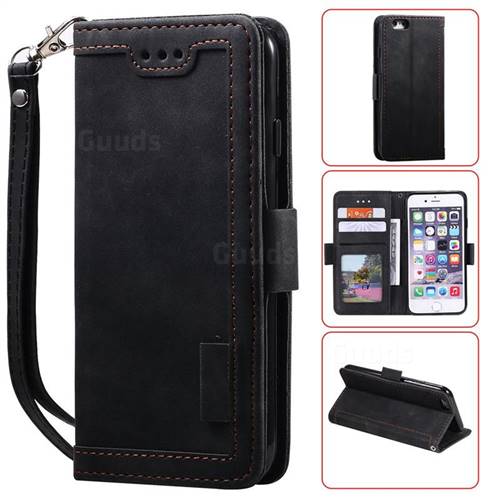 Luxury Retro Stitching Leather Wallet Phone Case for iPhone 6s 6 6G(4.7 inch) - Black
