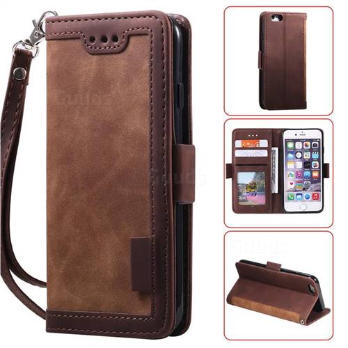 Luxury Retro Stitching Leather Wallet Phone Case for iPhone 6s 6 6G(4.7 inch) - Dark Brown