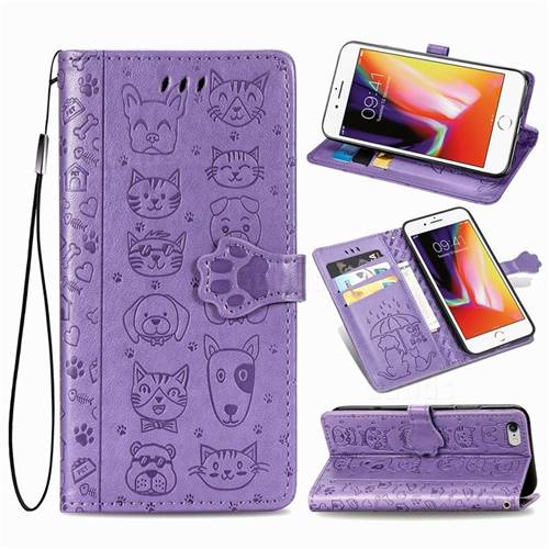 Embossing Dog Paw Kitten and Puppy Leather Wallet Case for iPhone 6s 6 6G(4.7 inch) - Purple