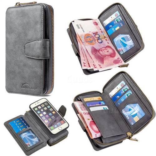 Binfen Color Retro Buckle Zipper Multifunction Leather Phone Wallet for iPhone 6s 6 6G(4.7 inch) - Gray