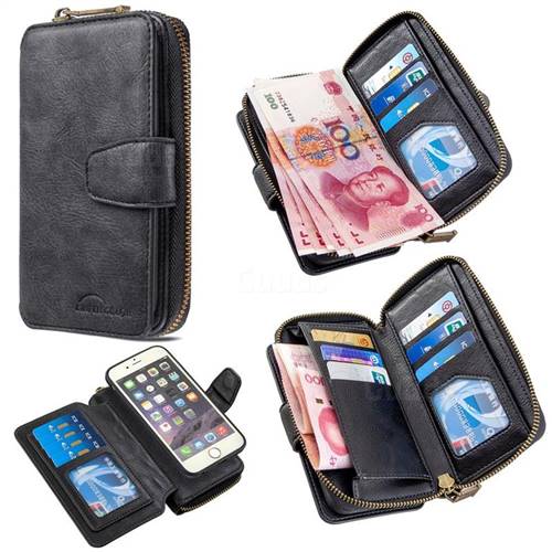 Binfen Color Retro Buckle Zipper Multifunction Leather Phone Wallet for iPhone 6s 6 6G(4.7 inch) - Black